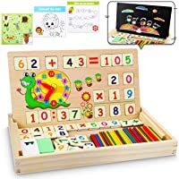 lenbest Matemáticas &amp- Reloj Juguetes Caja Madera- Juguete Montessori Multifuncional de Reloj &amp- Operación Matemática…